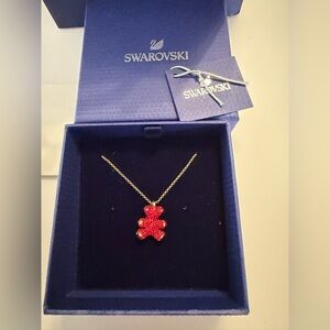 Swarovski Gold Necklace with Red Bear Pendant NWT